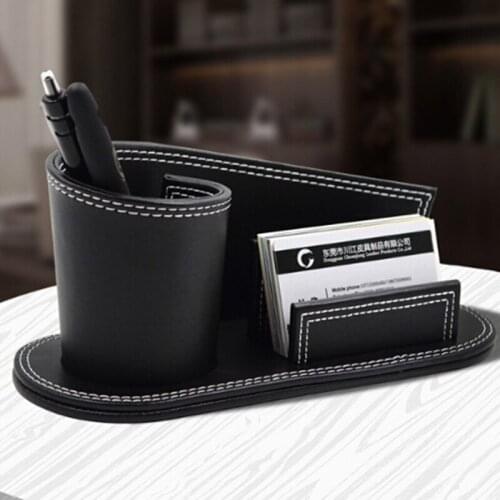 Multi-function Desk Stationery Organizer Pen Pencil Holder PU Leather Office Set Card Holder Storage