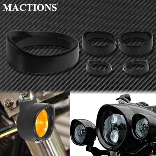 Motorcycle Black Visor Style Turn Signal Trim Ring +7''Headlight Trim Ring+4.5'' Fog Light Cover For Harley Softail Touring FLH