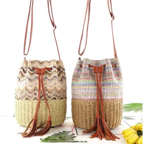 New Shoulder Bag Women PP Grass Tassel Bucket Bag Casual Wild Messenger Woven Straw Bag Woven Handbag