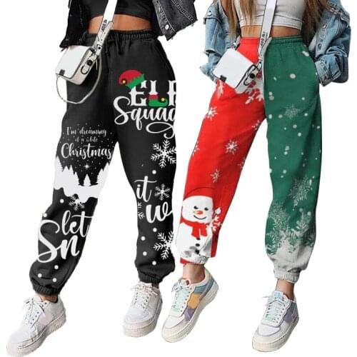 2020 New Womens Christmas Party Happy Casual Sports Pants Female Xmas Printed Plush Loose Fitness Pants