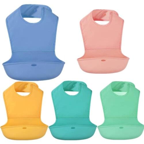 2021 New Baby Bib Pure color silicone waterproof bib three-dimensional saliva pocket free Storage box