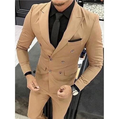 New Fashion Custom Brown Double Breasted BMen Suits Slim Fit Tuxedo Groomsmen For Wedding Dress Dinner Beach Party Suits