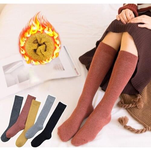 New Year Socks 2021 Candy Color Women Terry Socks Harajuku Cartoon Cute Sweet Plus Velvet Thick Stovepipe Knee High Socks Gifts