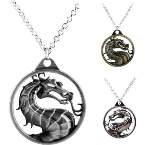 Punk Dragon Necklace Mortal Kombat Pendants Necklaces Men Women Fashion Accessories Link Chain Charm Choker Gift