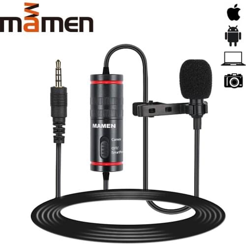 MAMEN 3.5mm Audio Video Record Lavalier Lapel Microphone for iPhone Android Mac Vlog Mic for DSLR Camera Camcorder Recorder