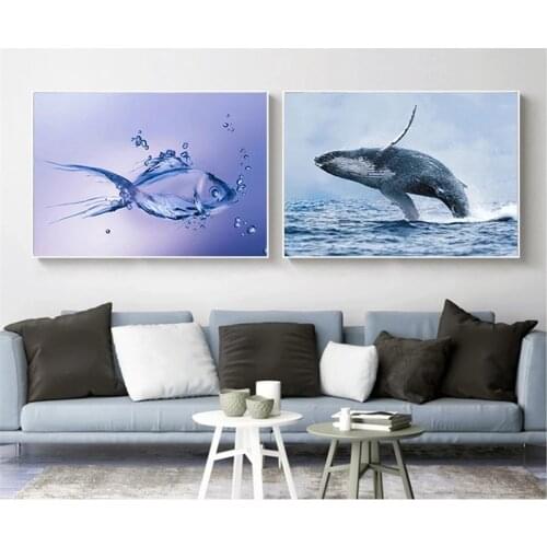 Sea Animal Fish Goldfish Dolphin Shark Poster Wall Pictures For Living Room Decoration Maison Canvas Painting Cuadros Decoracion