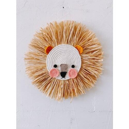INS Nordic Hand woven Cartoon Lion Hanging Decorations Cotton Thread Weaving Animal Head Ornament Children room Wall Hanging
