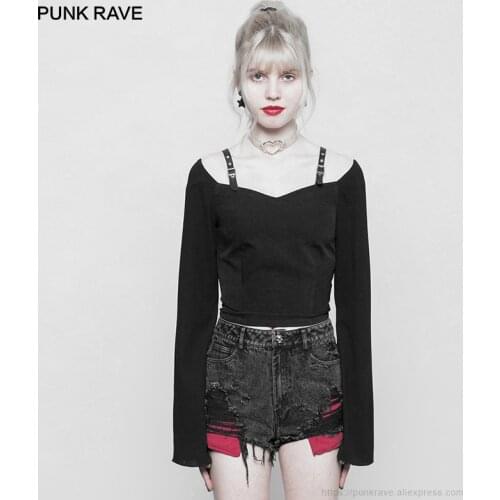 Женские укороченные футболки PUNK RAVE China At AliExpress