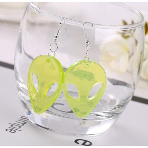 1pair Personality Women Drop Earrings Flatback Resin Glitter Alien Dangle Earrings Fashion Jewelry