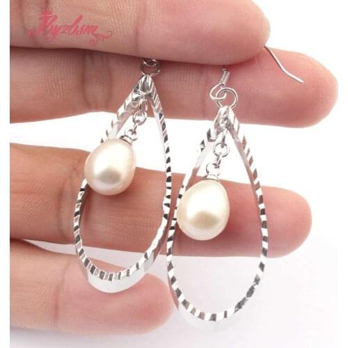 8x9-9x10mm Oval Freshwater Pearl Natural Stone Drop Silver Plated Dangle Hook Jewelry Earring For Woman Christmas Gift 1 Pair