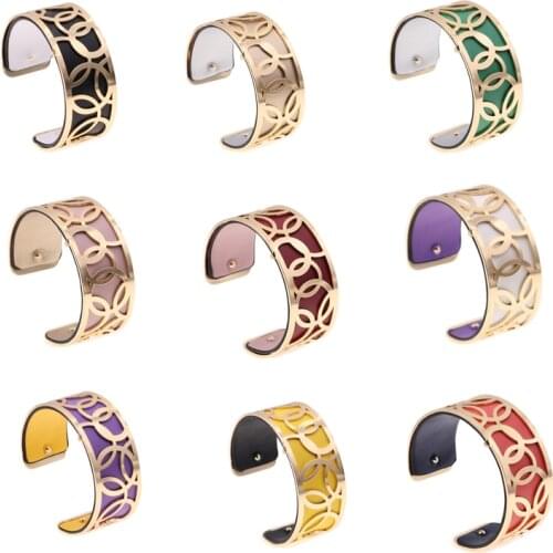 25mm Interchangeable Leather Cuff Bracelet Bangles with Gold Color Love Hoop Shaped Manchette Femme Bijoux Bracelet Wholesale