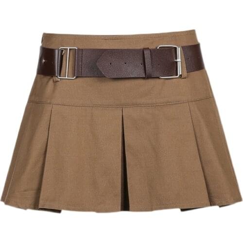 Retro College Style 2021 New Mid-waist Short Pleated Skirt Waist Belt Belt Lining Suit Motorcycle Female Short Skirt Y2k Skirt