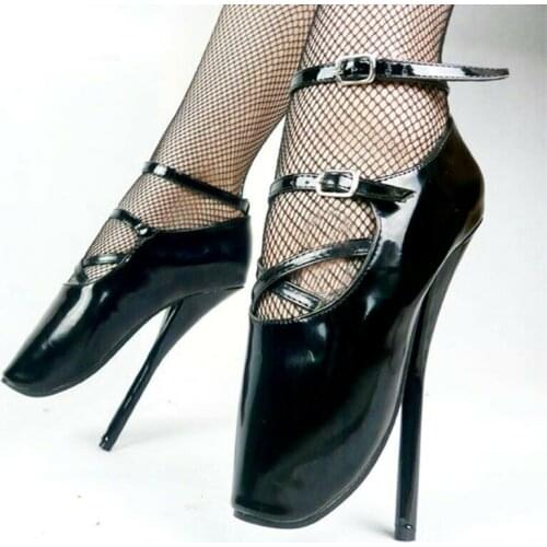 Women Ballet Boots Pumps Cross Straps Buckle Fetish 18cm Heel Shoes 36-46 Plus Size Patent Leather Custom Made Colors New 2021