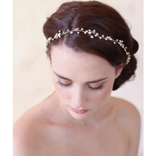 SLBRIDAL Vintage Simple Clear Crystals Wedding Hair Vine Bridal Headpiece Headband Hair Accessories Bridesmaids Headdress Women