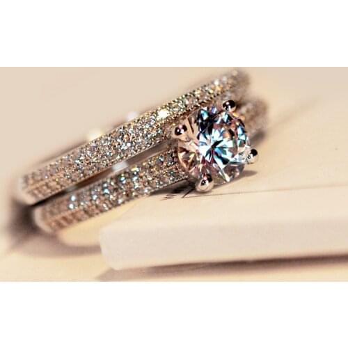 Victoria Wieck Real Solitaire 5mm Simulated Diamant 925 Sterling Silver Women Wedding Ring Set Engagement Band Size 4-9