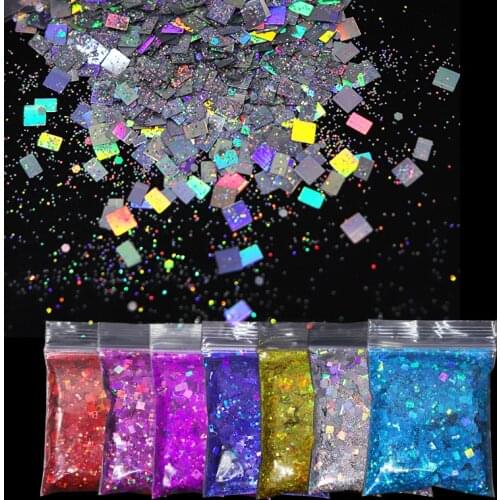 10g/bag Holographic Laser Nail Glitter Powder Sparkly Square Size Mixed Sequin Dust Nail Art Deco Accessories