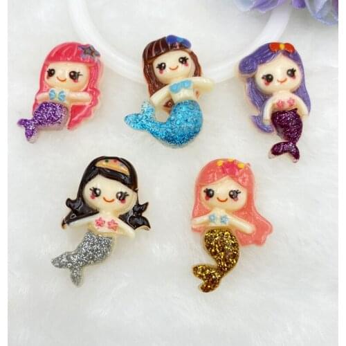10Pcs/lot Mixed Resin Beautiful mermaid Flat back Cabochon Scrapbooking Hair bow Center Embellishments DIY Accessories C54