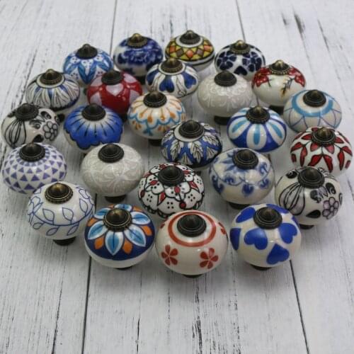 1x Lovely Pastoral printed Round Ceramic Closet Cupboard Cabinet Door Pull Handles Knob