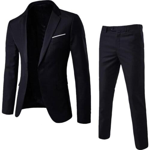 2Pcs/Set Plus Size Men Solid Color Long Sleeve Lapel Slim Button Business Suit