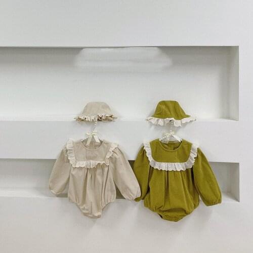 2021 Korean babys girls boys corduroy romper with hat cotton autumn full sleeve fashion babys jumpsuit 6-24 month