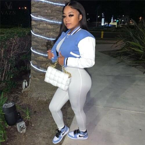 VAZN 2021 Autumn High Quality Patchwork Baseball Cloth Casual Daily Young Nature Fashion Full Sleeve Joker Women Slim Outwears