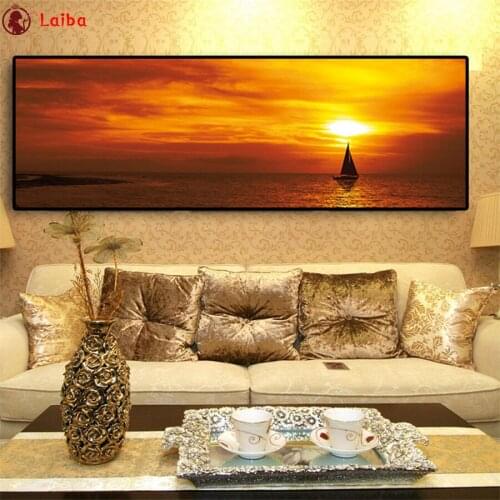 5d diy diamond painting Sky Sunsets Boat Sea Natural Landscape full square round diamond embroider for New arrivals gift