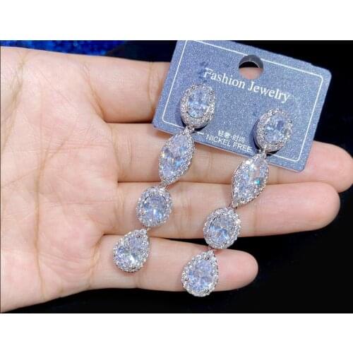 ASNORA Luxury Fashion Water Drop Pendant Earrings CZ Crystal Cubic Zircon Earrings Womens Wedding Earrings Dress Jewelry