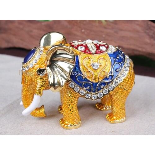 Big Elephant Crystal Studded Pewter Jewelry Trinket Box Handmade Metal Ring Holder Elephant Trinket Boxes Jewelry Wedding Gifts