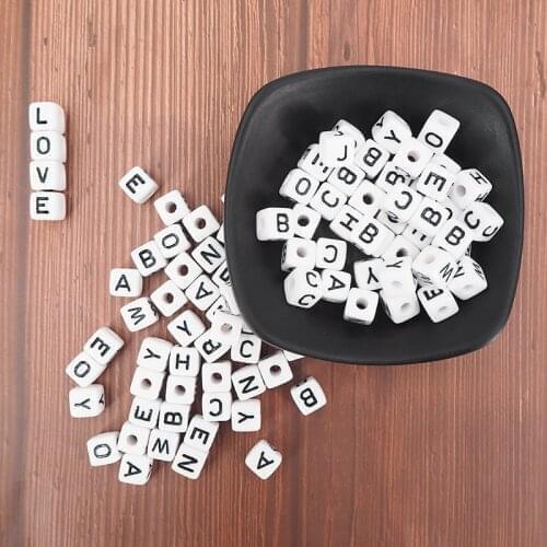 Chenkai 100pcs 10*10mm white Plastic Acrylic Alphabet Cube Letter Beads square beads 3mm hole Individual Singel Letter