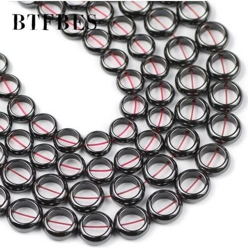 BTFBES Black Round Circle Hematite Natural Stone Spacers Loose Beads For bracelet Necklace Jewelry Accessories Making Diy10/12MM