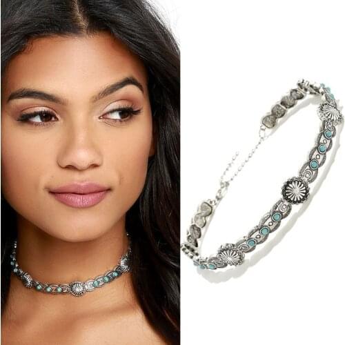 LZHLQ Retro Texture Alloy Synthetic Blue Stone Choker Necklace Ladies Temperament Metal Collar Clavicle Chain Collier