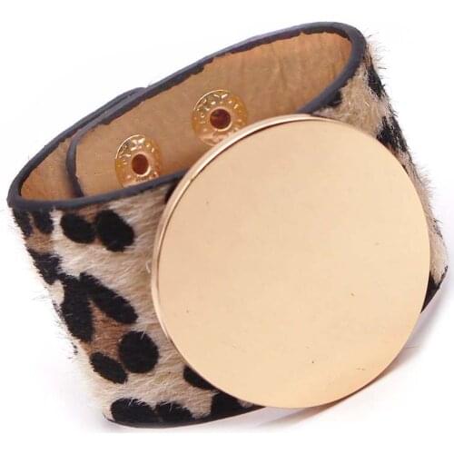 D&D New Leather ZA Leopard Multicolor Bracelet For Women Boho Gold Color Button Vintage Christmas Punk Jewelry