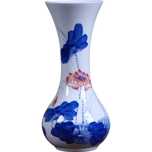 Decorative Ornaments Jingdezhen Ceramic Small Vase Flower Ware Hand Painted Blue and White Porcelain Charm of Lotus Flower