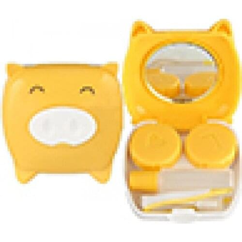 Unisex Travel Cartoon Piggy Contacts Lens Case Bottle Holder Box with Mirror Tweezer Stick Glasses Lens Case Accessorie