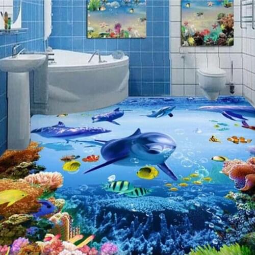 Custom Photo Wallpaper 3D PVC Self-adhesive Wear Non-slip Thickened Waterproof Ocean Bathroom Floor Mural Stickers Wallpaper