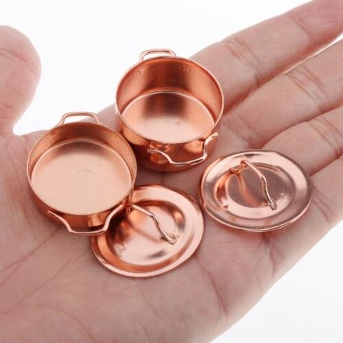 Miniature Dollhouse Kitchen Utensils Copper Pot Playset Kids