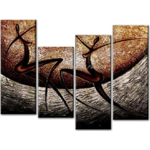 100% Hand-painted Wall Art Abstract Dancers Oil Paintings Home Decoration Rimless Pictures Decor On Canvas 4pcs/set Art Canvas