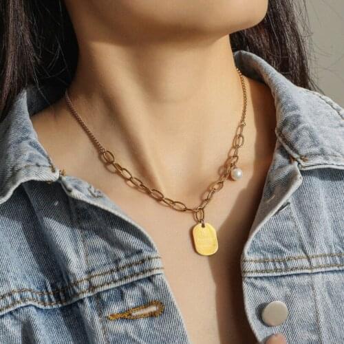 316L Stainless Steel Fashion Upscale Jewelry Charms Thick Chain Pearl Forveer Love Me Trender Choker Necklaces Pendant For Women