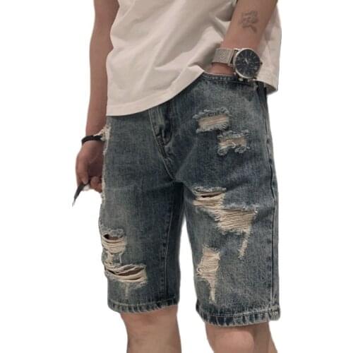 Mens Casual Shorts New 2021 Hole bull-puncher Knickers Male Net Pants In The Summer Easy Leisure Trend Red Tide Joker