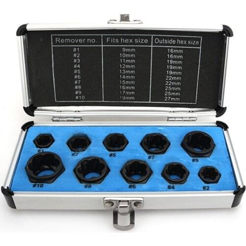 10pcs Hex Nut Remover Extractor Set Extraction Tool Threading Tools Kit