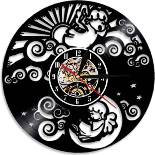Angels Vinyl Record Wall Clock Modern Design 3D Wall Watch Baby Angels Wall Art Decor For Kids' Room Housewarming Gift