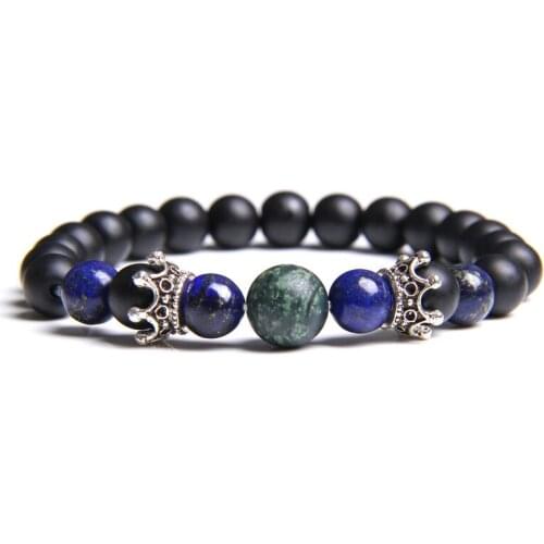 Natural trendy blue lapis lazuli beads Bracelet for men metal Crown charm jewelry bracelet men gifts unisex bracelets handmade