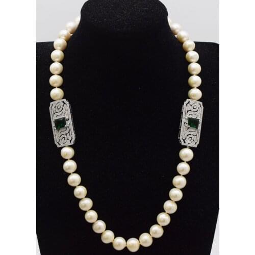Frershwater pearl white round AA 11-12mm and green zircon necklace 21inch gift wholesale beads nature FPPJ woman 2018