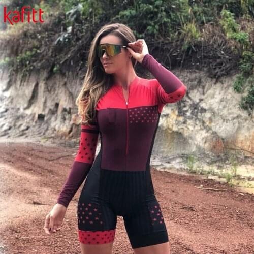 Triathlon cycling jersey swimwear sexy tight-fitting long-sleeved jumpsuit breathable running gel breathable cushion