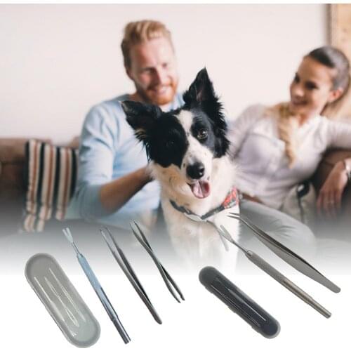 Pet Tick Tweezers Professional Cat Dog Stick Off Set Tongs Quick Remover Tweezers Stainless Steel Cleaning Grooming Tools