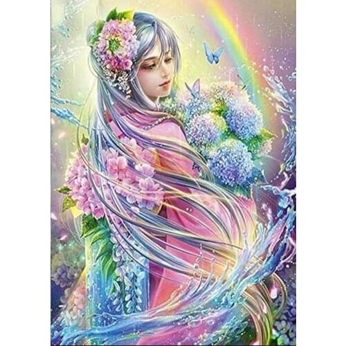 Full Square Round crystal Mosaic DIY 5D Diamond Painting Cartoon girl 3D Diamond Embroidery Anime pictures Home Decoration DF57