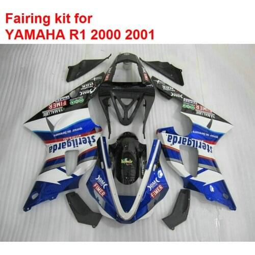 Full fairing kit ABS plastic fairing kit for YAMAHA R1 2000 2001 black white blue fairings set YZF R1 00 01 MM111