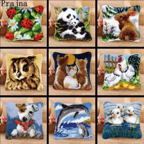 Prajna 3D Segment Embroidery Pillow Latch Hook Animal Series DIY Wool Latch Hook Rug Kits Handcraft Carpet Embroidery Supplies