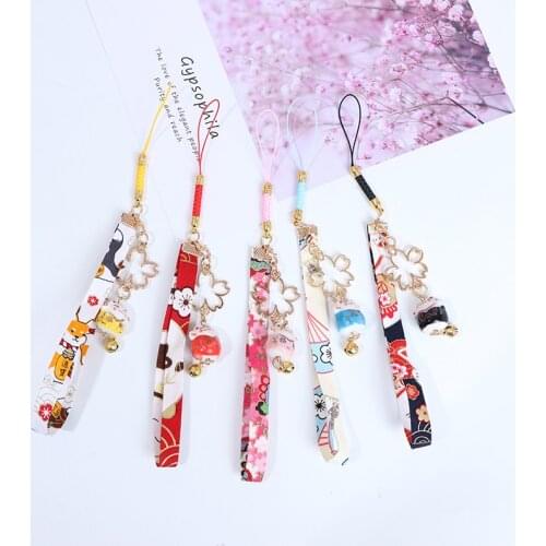Janpanese Smart Phone Strap Lanyards For IPhone Samsung Decor Daisy Flower Cat Bell Mobile Phone Strap Hang Rope Phone Charm