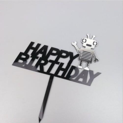Robot Happy Birthday Cake Toppers Outer Space Astronaut Cake Flags Birthday Party Cake Decor Kids Birthday Spacecraft Rocket